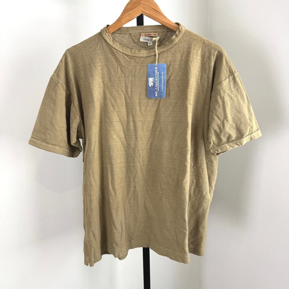 Dr. Collector's Model T Crewneck Sunfaded Dye Khaki Tee Shirt Small NEW Cotton T